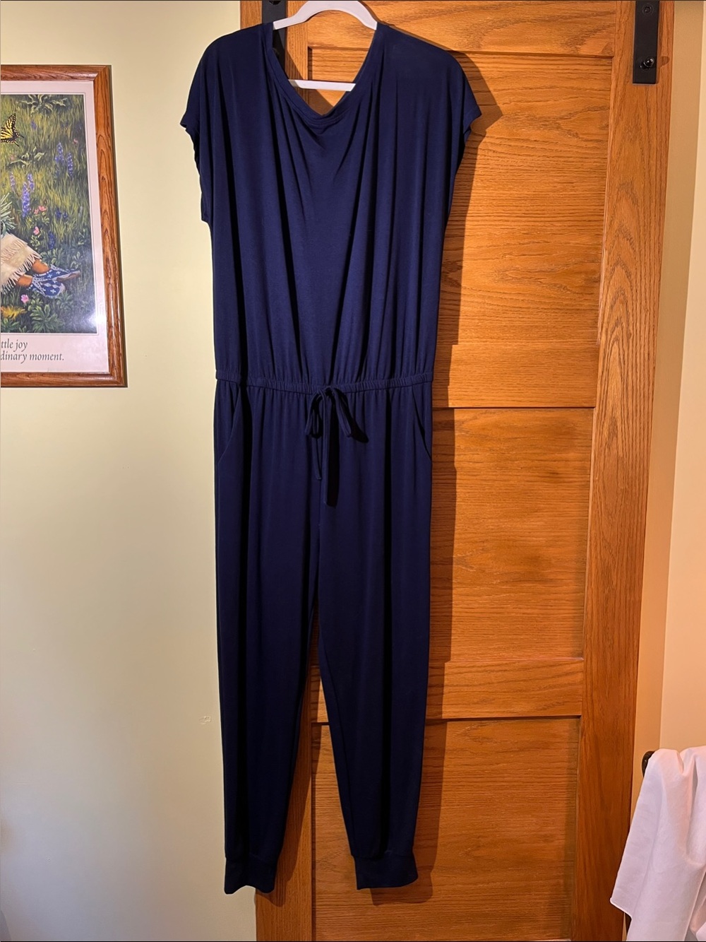 Casual Navy Drawstring Short-Sleeve Jumpsuit
